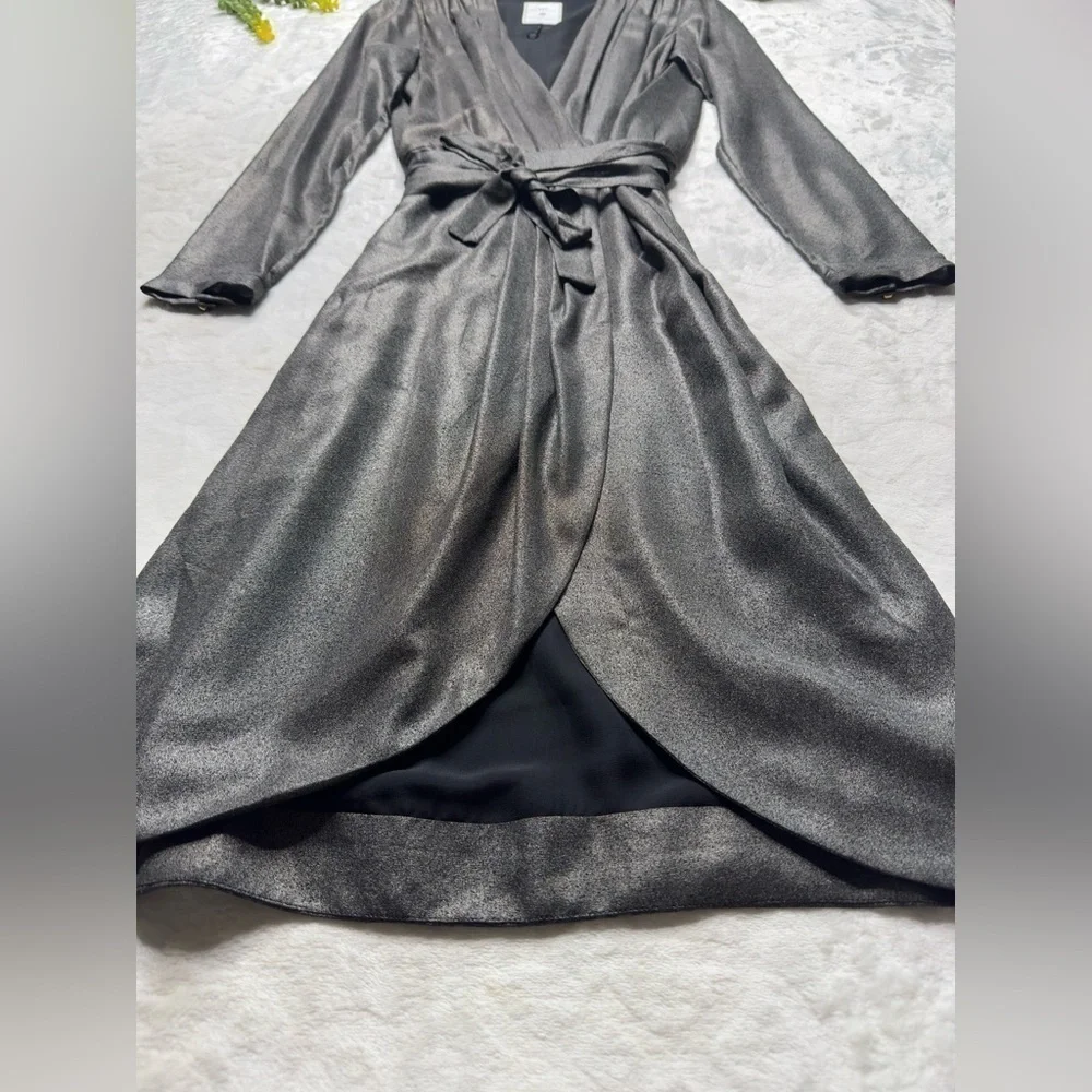 DAY Birger et Mikkelsen Long Sleeve Metallic Silver Midi Wrap Dress XS